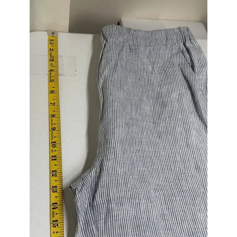 Quince Pants Womens Medium Blue Pinstripe European Linen Summer Beach Coastal